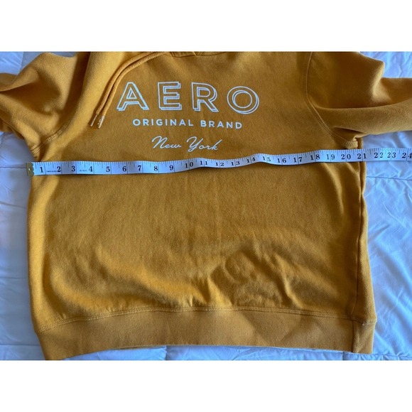 Aeropostale Yellow Sweatshirt Hoodie Size Medium Fleece Lined Logo New York - Picture 7 of 9